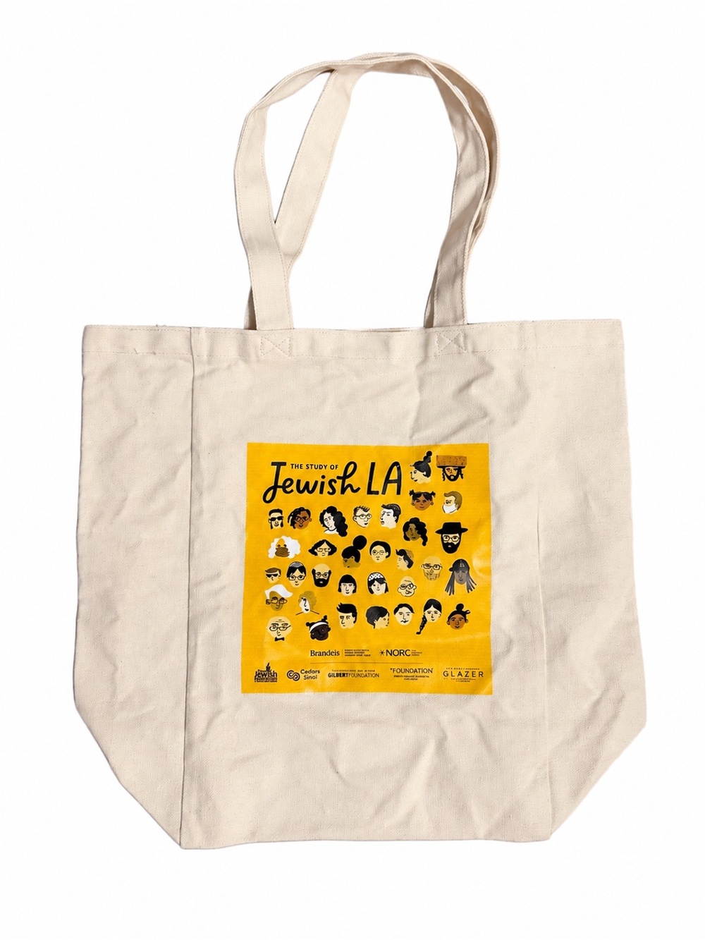 Jewish LA cream canvas tote bag with yellow graphic